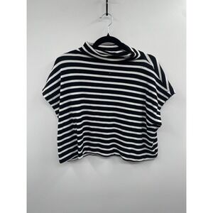 NWOT Sojourn End Elbow Sleeve Relaxed Turtleneck Top Women XS Black White Stripe